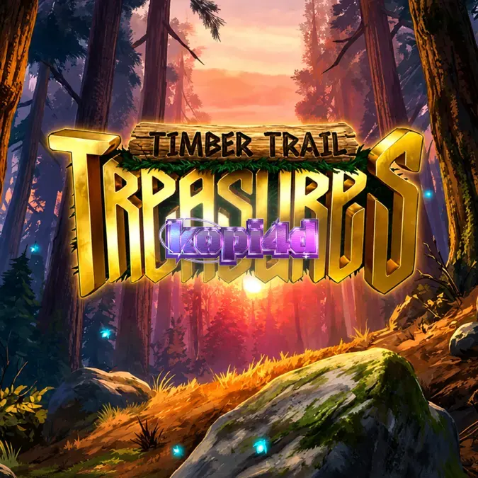 Tampilan visual slot Timber Trail Treasures dengan latar hutan dan gulungan yang tersinkronisasi.