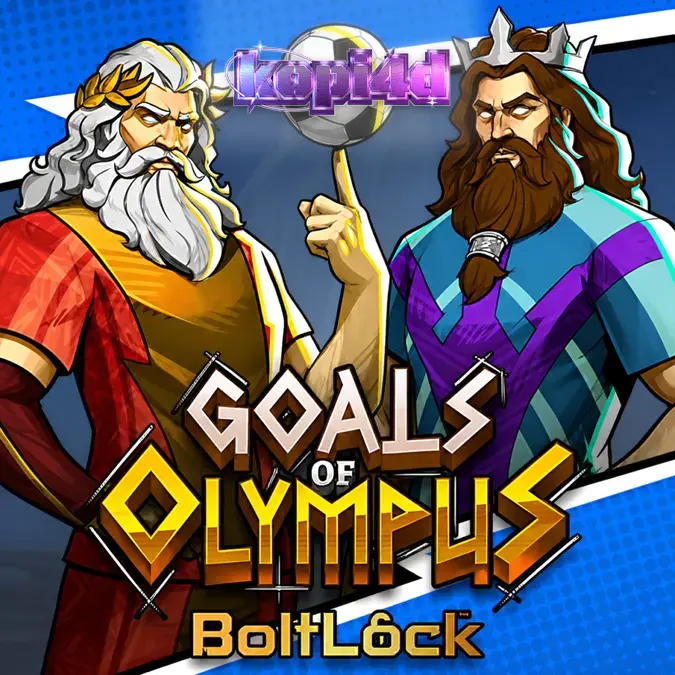 Tampilan visual grid permainan Goals of Olympus BoltLock dengan simbol bertema mitologi dan sepak bola.